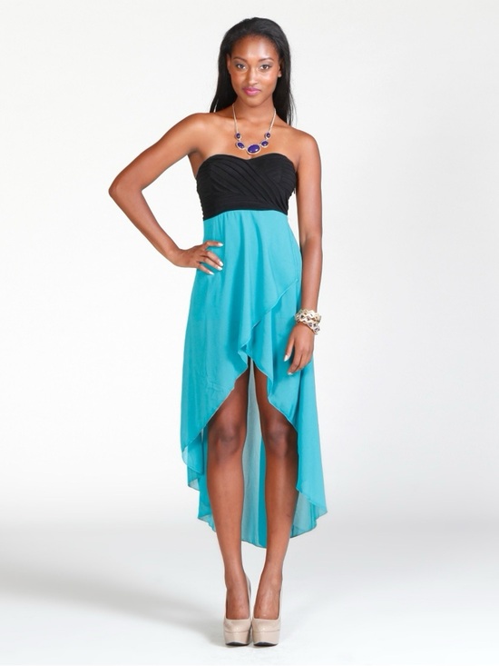 Ya Los Angeles Dresses & Skirts - Ya Los Angeles Strapless Black & Teal High-Low Dress size medium